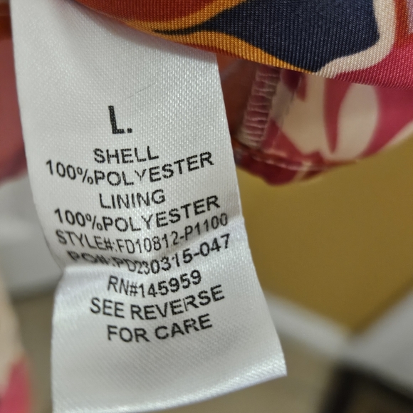 NATIVE CHIC Hot Pink/Green Multi-Color Tropical Satin Wrap Midi Dress, Large - Picture 15 of 16